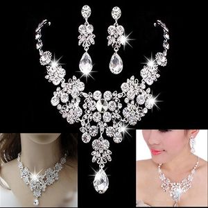 Boucles d'oreilles de mariage en cristal pour femmes, bijoux réglables, pendentif, collier, ensembles de bijoux de mariée, accessoires 227W