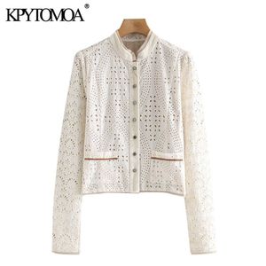 Femmes Mode Cutwork Broderie Patchwork Velours Veste Manteau À Manches Longues Poches Femme Survêtement Chic Tops 210416