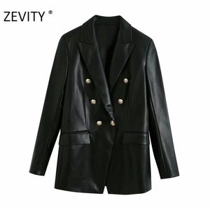 Femmes mode double boutonnage noir PU cuir blazer manteau bureau dames à manches longues outwear costume automne hauts CT589 210420
