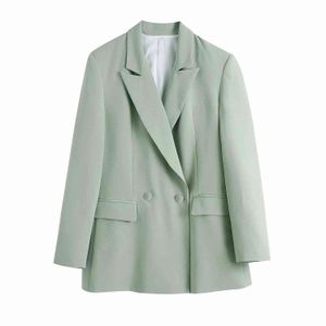 Chaqueta de sobrecamisa con doble botonadura para mujer, chaqueta con bolsillos verdes claros, prendas de vestir, abrigo femenino de oficina para trajes 210521