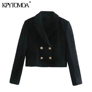 Cappotto blazer corto in tweed doppio petto moda donna Tasche maniche lunghe vintage Capispalla femminile Top chic 210416