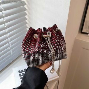 Dames mode trekstring emmer schoudertassen luxe strass avondje feestketen crossbody pouch vrouwelijke kleine portemonnee handtassen