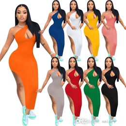 Dames mode jurken stevige kleur sexy diagonale schoudersplaraatjurk nachtclub kleding voor zomer 2021