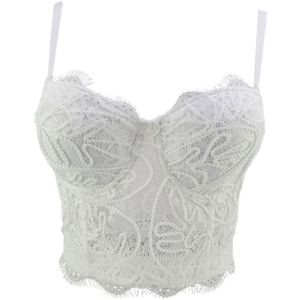 Femmes mode cils dentelle Camisole printemps et été sans manches blanc noir court Bustier Corset Crop hauts S219 210527