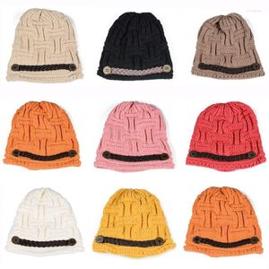 Femmes Mode Faux Cuir Bande Tricoté Bonnet Cap Chaud Ski Crochet Slouch Chapeau HATBD0503 Bonnet/Crâne Caps Oliv22