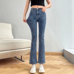 Vrouwen mode flare jeans winter streetwear y2k rechte broek enkel lengte denim meisjes feest casual retro blauwe broek 240403