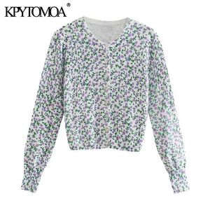 Femmes Mode Floral Jacquard Cropped Cardigan Cardigan Pull à manches longues Femme Vêtements de dessus Chic Tops 210420