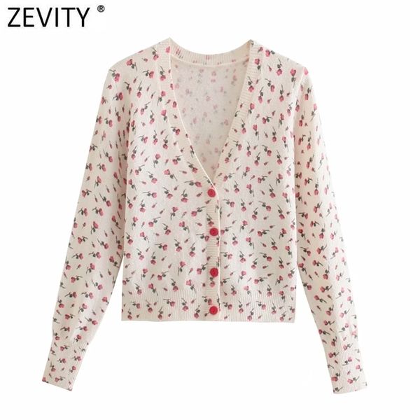 Femmes Mode Floral Jacquard Cropped Pull tricoté Femme Vintage Manches longues Vêtements d'extérieur Chic Cardigans Tops S719 210420