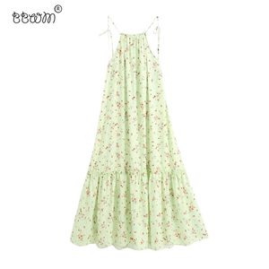 Femmes Mode Floral Imprimer Retour Cravate Cravate Halter Robe Vintage Sexy Sans Manches Robes Dos Nu Femme Chic Robes 210531