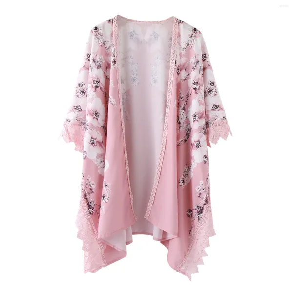 Femmes Fashion Floral Imprimerie Black Blans Summer Half Sleve Kimono Cardigan Loose Cover Ups Casual Boho Blouse Tops