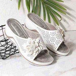 Vrouwen Fashion Flower Sandals Zomer Wedges Slippers Dames Hollow Out Dikke Sole Shoes Dames Outdoor Leisure Casual Shoes J220716