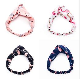 Damesmode Hoofdbanden Cartoon Flamingo Cross Hair Bands Turban Bandage Bandana Hoofddeksels Headwrap Haaraccessoires voor meisjes