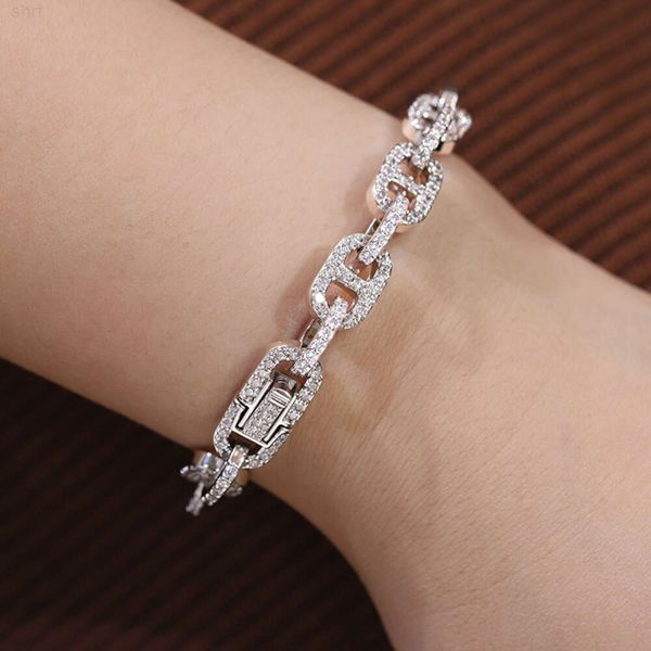 Mujeres Fashion Hip Hop Jewelry VVS Diamantes Moissanite Pig Nariz Estilo de enlace cubano MOISSANITE Pulsera cubana