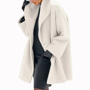 2022 Dames wollen mode HUWED Long vest jas Autumn Winter Solid Long Sleeve wollen jas Casual Warm Pocket Single Button Outdertar 5xl