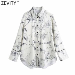 Mujeres Moda Tinta Flor Estampado Casual Blusa suelta Blusa Office Lady Turn Down Collar Camisas Chic Blusas Tops LS7618 210420