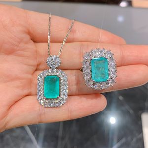 Vrouwen mode-sieraden set huwelijkscadeau blauw groen kristal zirkoon diamant open ring hanger ketting