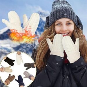 Manoplas tejidas a la moda con flores para mujer, manoplas de invierno para mujer, además de terciopelo de Cachemira, Guantes cálidos con dedos completos, Guantes DE930