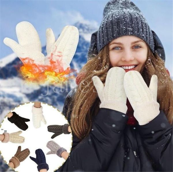 Femmes mode tricot torsion fleurs mitaines hiver femme Plus cachemire velours épaississement chaud doigt complet gants Guantes DE930