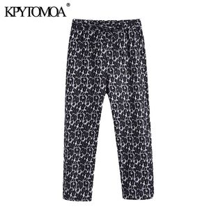 Femmes mode imprimé léopard poches latérales pantalon Vintage taille haute élastique cordons femme cheville pantalon Mujer 210416