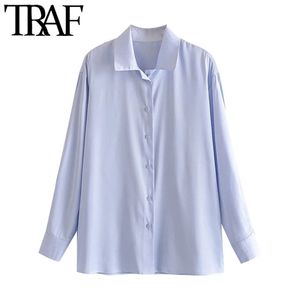 Femmes mode lâche doux au toucher côté fente Blouses Vintage à manches longues boutonnées femmes chemises Blusas Chic hauts 210507