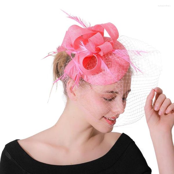 Chapeau fascinateur en maille pour femmes, voiles et plumes, couvre-chef de fête de mariage, bandeaux pour dames, accessoires de cheveux incroyables