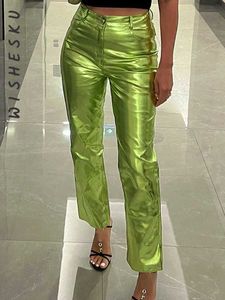 Vrouwen Fashion Metallic Straight-Leg Pants Sparkling Elastische Taille broek Streetwear Clubwear Costuums 2023 Lent Fall