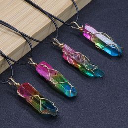Collier de mode pour femmes Chakra Reiki pierre de guérison cristal Quartz arbre de vie pendentifs pendule arc-en-ciel bricolage Druzy bijoux Gi188o
