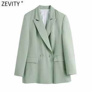 Femmes mode col cranté vert montage Blazer manteau bureau dames à manches longues poches vêtements de dessus pour femmes Chic hauts CT680 210416