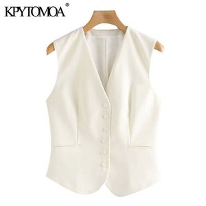 Vrouwen Mode Kantoor Slijtage Button-Up Ingericht Vesten V-hals Mouwloze Vrouwelijke Vest Bovenkleding Chic Tops 210420