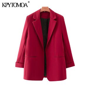 Femmes Mode Bureau Porter Rouge Blazer Manteau Vintage Manches Longues Poches Femme Survêtement Chic Tops 210416