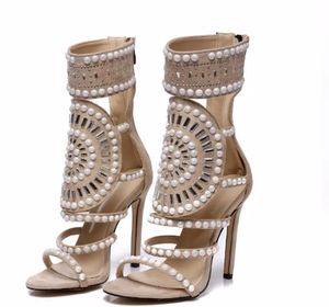 Femmes mode bout ouvert strass conception sandales à talons hauts cristal cheville Wrap paillettes diamant gladiateur noir