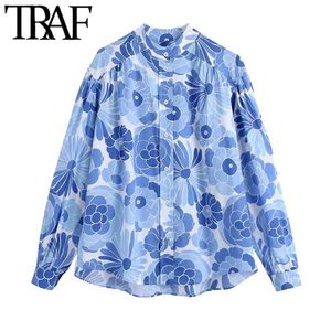 Femmes mode surdimensionné imprimé fleuri Blouses Vintage à manches longues boutonnées femmes chemises Blusas Chic hauts 210507