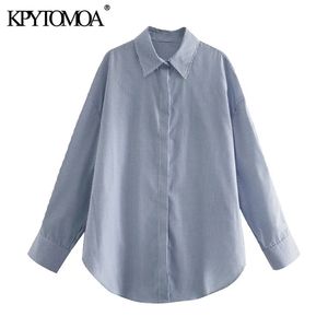 Vrouwen Mode Oudsized Zijopeningen Gestreepte Blouses Lange Mouwen Button-Up Vrouwelijke Shirts Blusas Chic Tops 210420