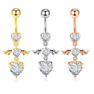 Damesmode Piercing Crystal Heart Wing Belly Navel Ring Dangle Persoonlijkheid Body Sieraden Accessoires