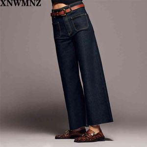 Damesmode Premium Patch Pocket Marine Straight Jeans Dames Vintage High-Taille Vrouwelijke Broek Meisjes Broek 210520
