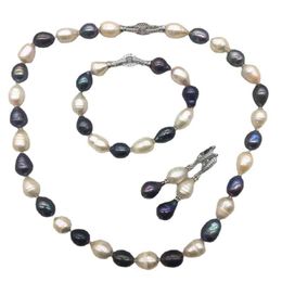 Ensemble de bijoux en perles d'eau douce pour femmes, véritable grand riz, collier de luxe pour Braslet