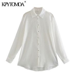 Damesmode Semi-Sheer Metallic Thread Gestreept Blouses Lange Mouw Button-Up Vrouwelijke Shirts Chique Tops 210420