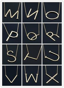 Damesmode Zijdelings Gepersonaliseerde A-Z Letter Naam Initial Goud Verzilverd Roestvrijstalen Ketting Hanger Voor Vrouwen Gift