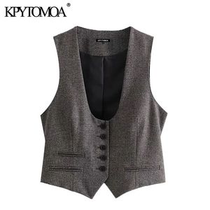 Femmes Mode Simple Boutonnage Check Gilet Sans Manches Back Tab Femelle Gilet Manteau Chic Tops 210420