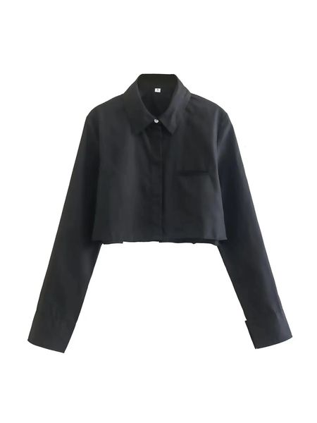 Blusa corta con diseño de bolsillo y un solo pecho a la moda para mujer, camisa informal de manga larga para mujer, Blusas cortas elegantes, Tops LS3333 240322