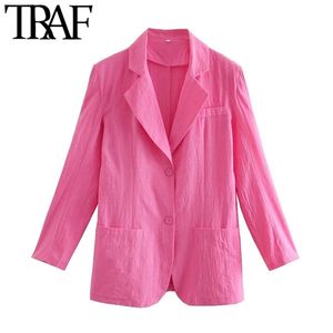 Femmes Mode Unique Bouton Mince Blazer Manteau Vintage À Manches Longues Poches Femme Survêtement Chic Veste Femme 210507