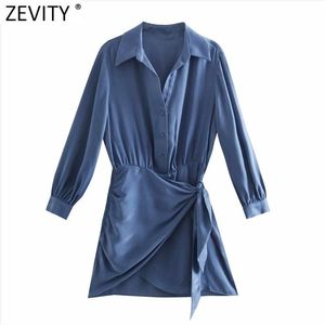 Moda Feminina Cor Sólida Decoração Laço Casual Slim Camisa Vestido Escritório Senhora Chic Seios Negócios Vestidos DS8139 210416