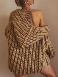 Suéter con capucha liso a la moda para mujer, cárdigan elegante sin mangas, cárdigan de punto holgado, ropa de calle de viaje para oficina de otoño 2023 240113