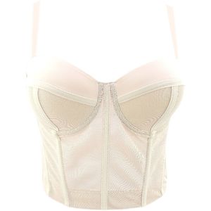 Vrouwen mode strapless effen kleur mesh camisole slanke mouwloze sexy korte bustier korsetten crop tops S344 210527