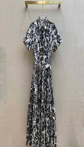Vrouwen modestraatstijl lange jurk katoen afdraaien kraag bloemenprint taille verstelbare riem knie lengte jurken elegante samenvatting9662261