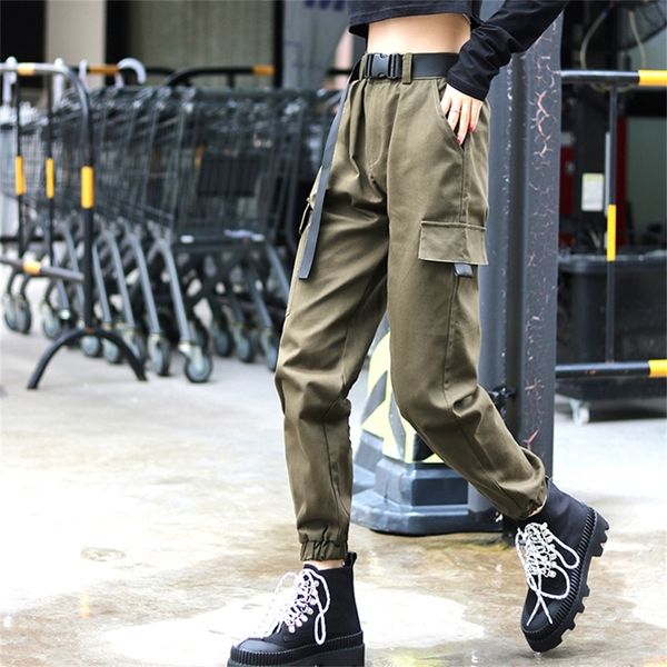 Femmes Mode Streetwear Cargo Pantalon Armée Vert Cheville Longueur Joggers Femme Lâche Pantalon Casual Plus La Taille Coréenne Style Pantalon LJ200820