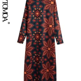 Vrouwen mode totem print midi jurk vintage lange mouw rug zipper vrouwelijke jurken vestidos mujer 220526