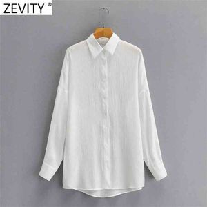 Damesmode Turn Down Collar Breasted White Smock Blouse Office Dames Lange Mouw Casual Shirt Chic Blusas Tops LS9189 210416