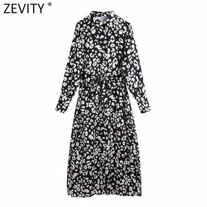 Moda mujer Turn Down Collar Leopard Print Casual A Line Vestido Mujer Chic Sashes Party Vestido Split Cloth DS4921 210416