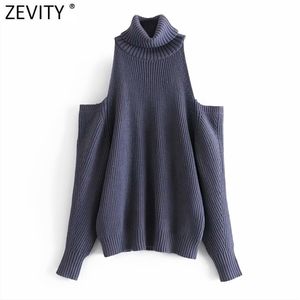 Damesmode Turtleneck Off Shoulder Solid Leisure Breipy Sweater Femme Chic Out Out Design Pullovers Tops S577 210416